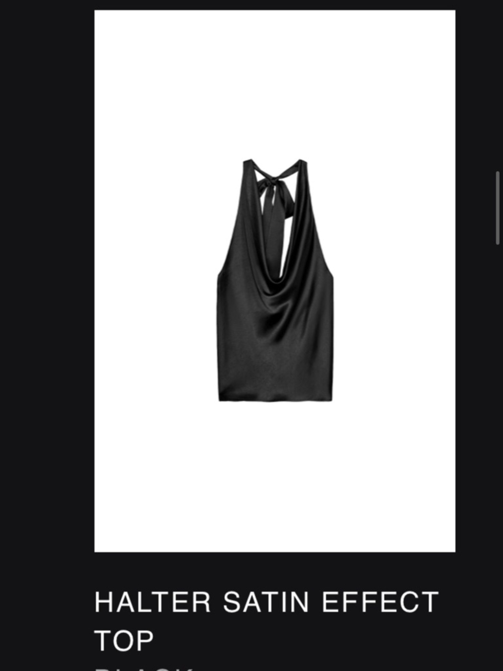 Zara Black Satin-Effect Halter Tie-Back Top